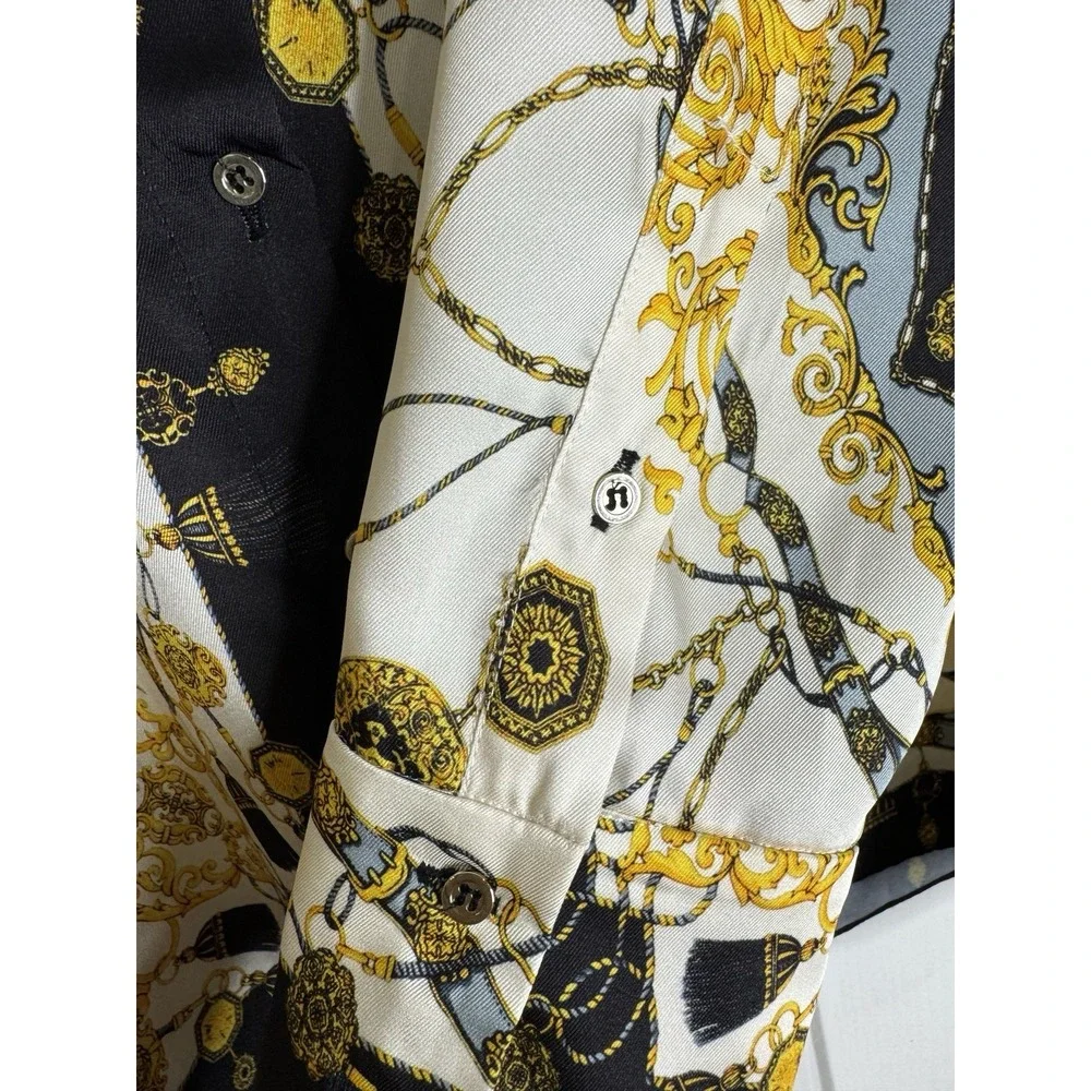 Zara Woman Ecru Chain Scarf Print Button Down Blouse Sz S - Picture 6 of 11